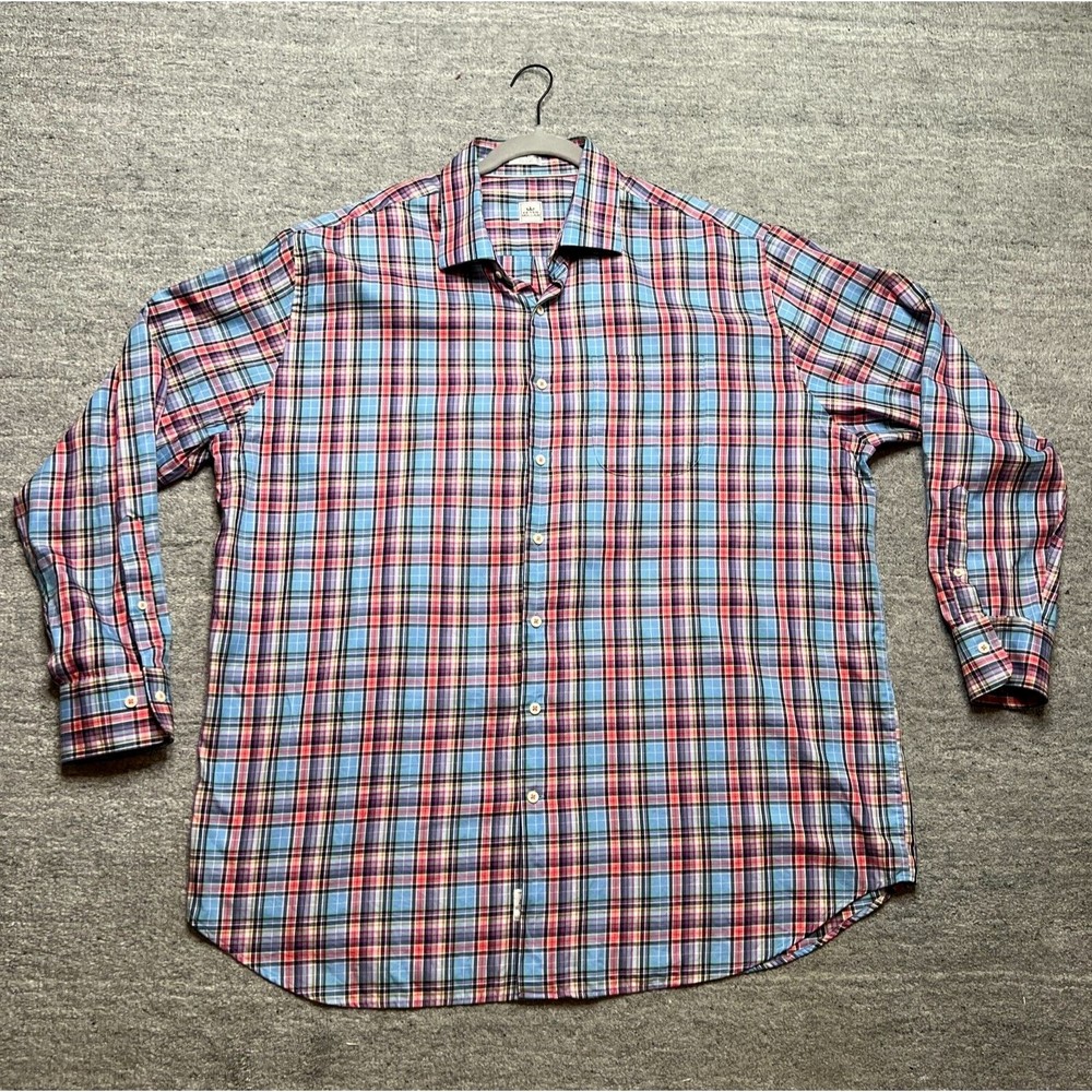 Peter Millar Mens Shirt Plaid Long Sleeve Button Down Shirt 2XL XXL